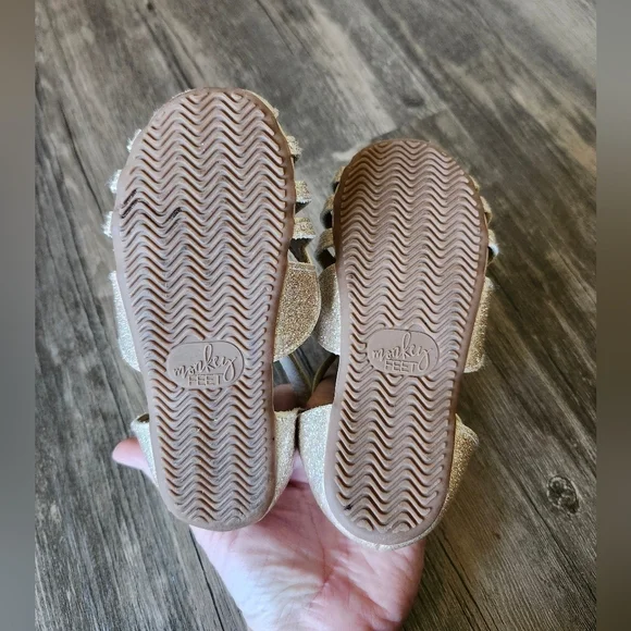 Monkey Feet Golden Pink Glitter Leather Kids Sandals - Gold - Picture 5 of 6